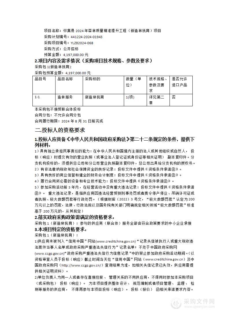 怀集县2024年森林质量精准提升工程（新造林抚育）项目