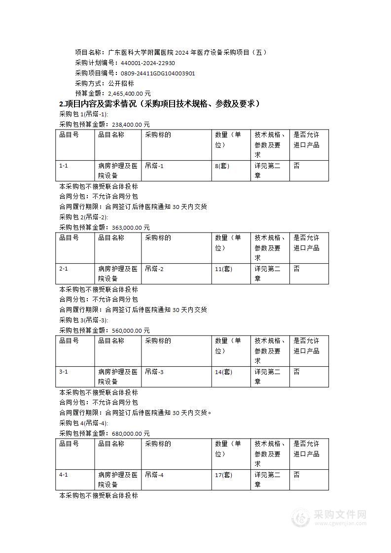 广东医科大学附属医院2024年医疗设备采购项目（五）