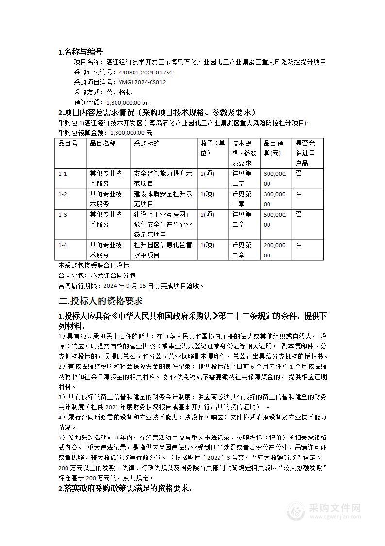 湛江经济技术开发区东海岛石化产业园化工产业集聚区重大风险防控提升项目