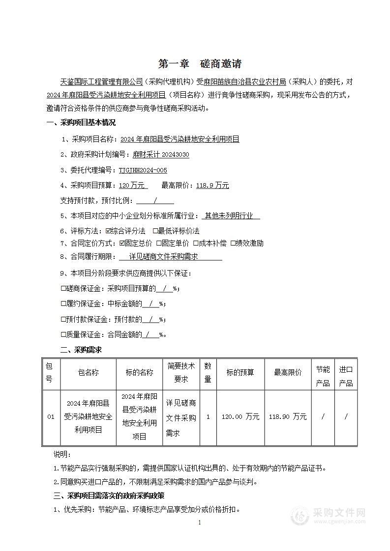 2024年麻阳县受污染耕地安全利用项目