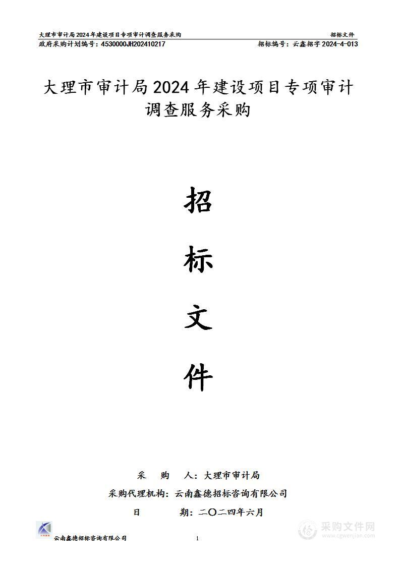 大理市审计局2024年建设项目专项审计调查服务采购