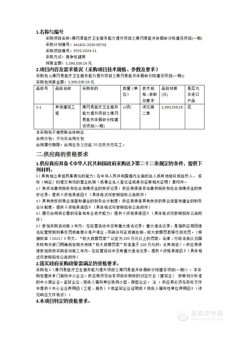 佛冈县医疗卫生服务能力提升项目之佛冈县医共体烟岭分院建设项目(一期)