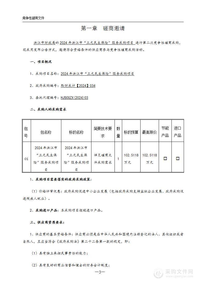 2024年洪江市“三元民生保险”服务采购项目