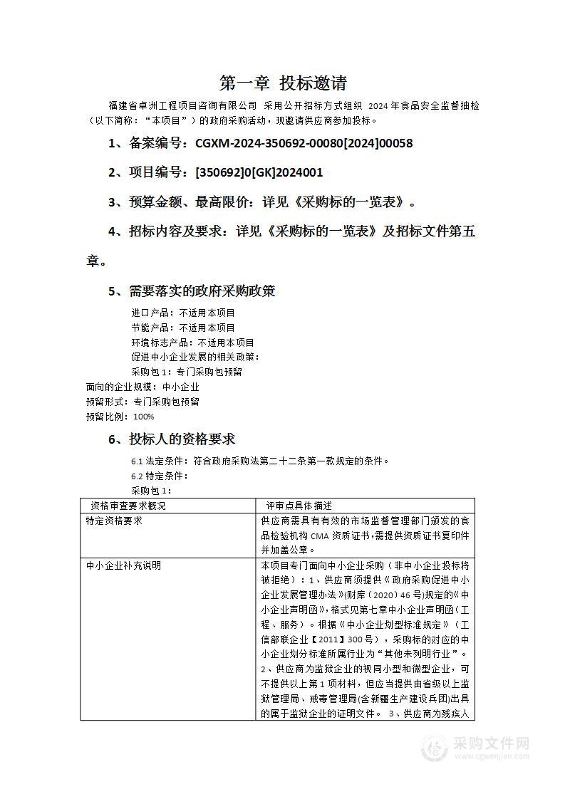 2024年食品安全监督抽检