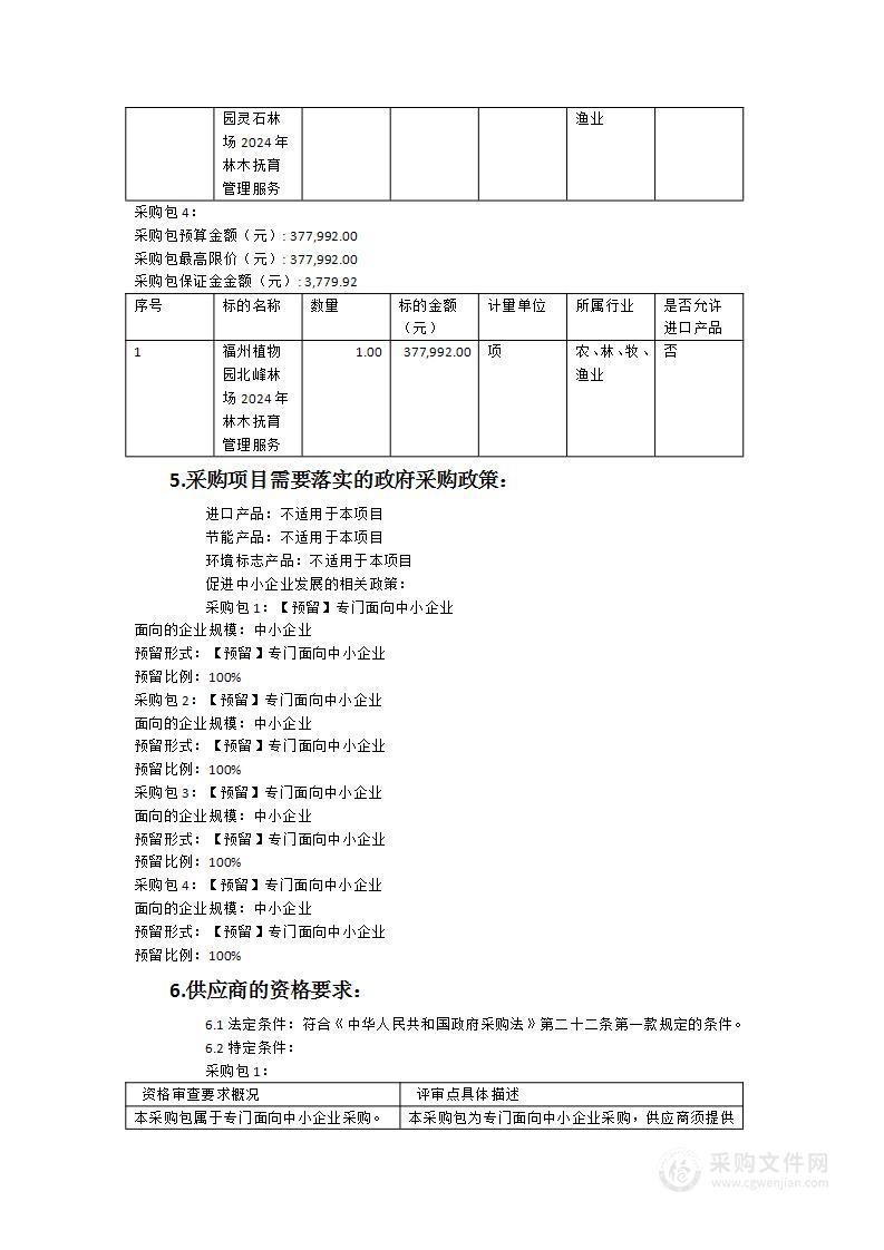 福州植物园2024年林木抚育管理服务项目