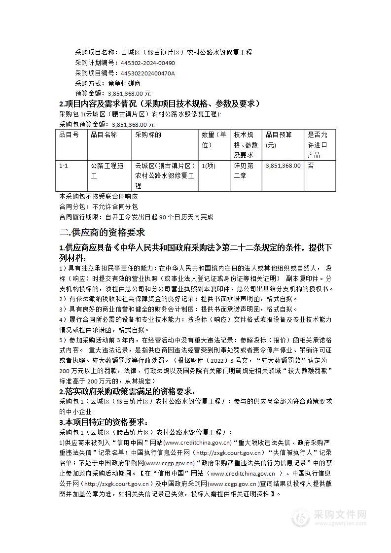 云城区（腰古镇片区）农村公路水毁修复工程