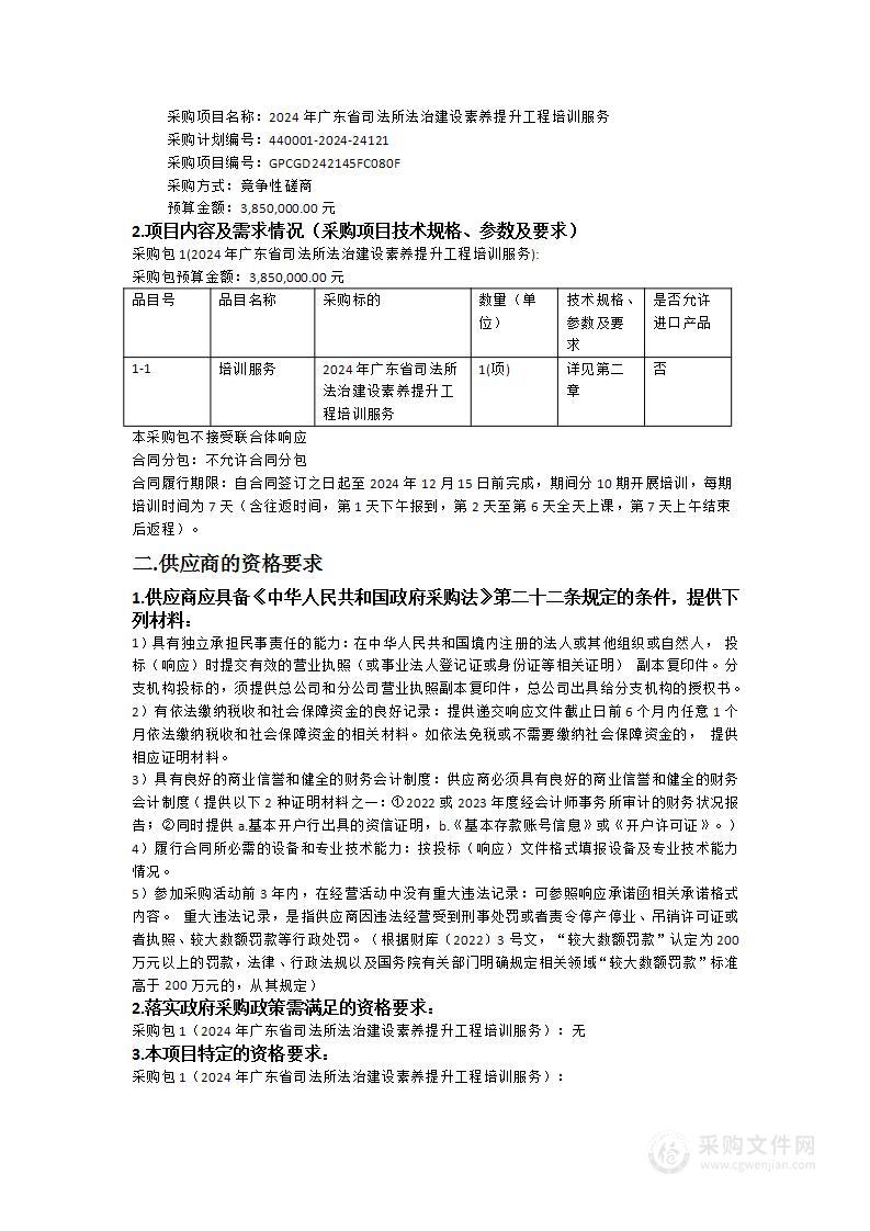 2024年广东省司法所法治建设素养提升工程培训服务