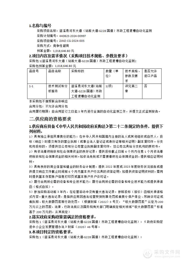 遂溪县河东大道（站前大道-G228国道）市政工程渡槽自动化监测