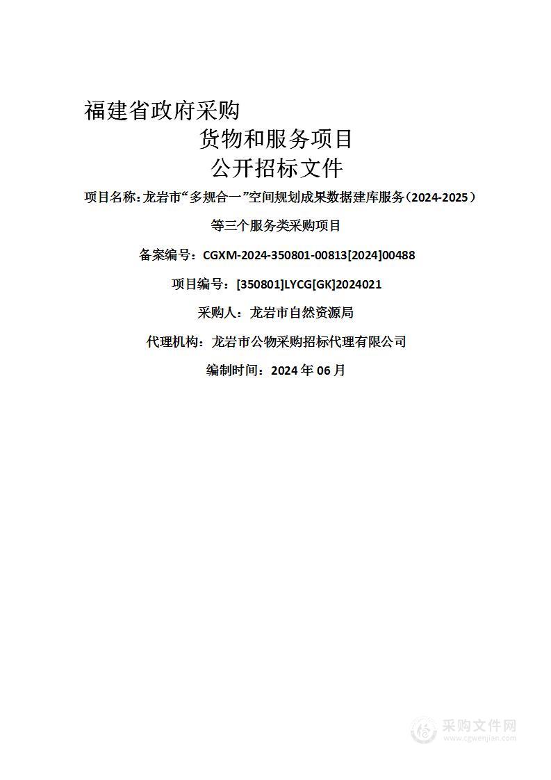 龙岩市“多规合一”空间规划成果数据建库服务（2024-2025）等三个服务类采购项目