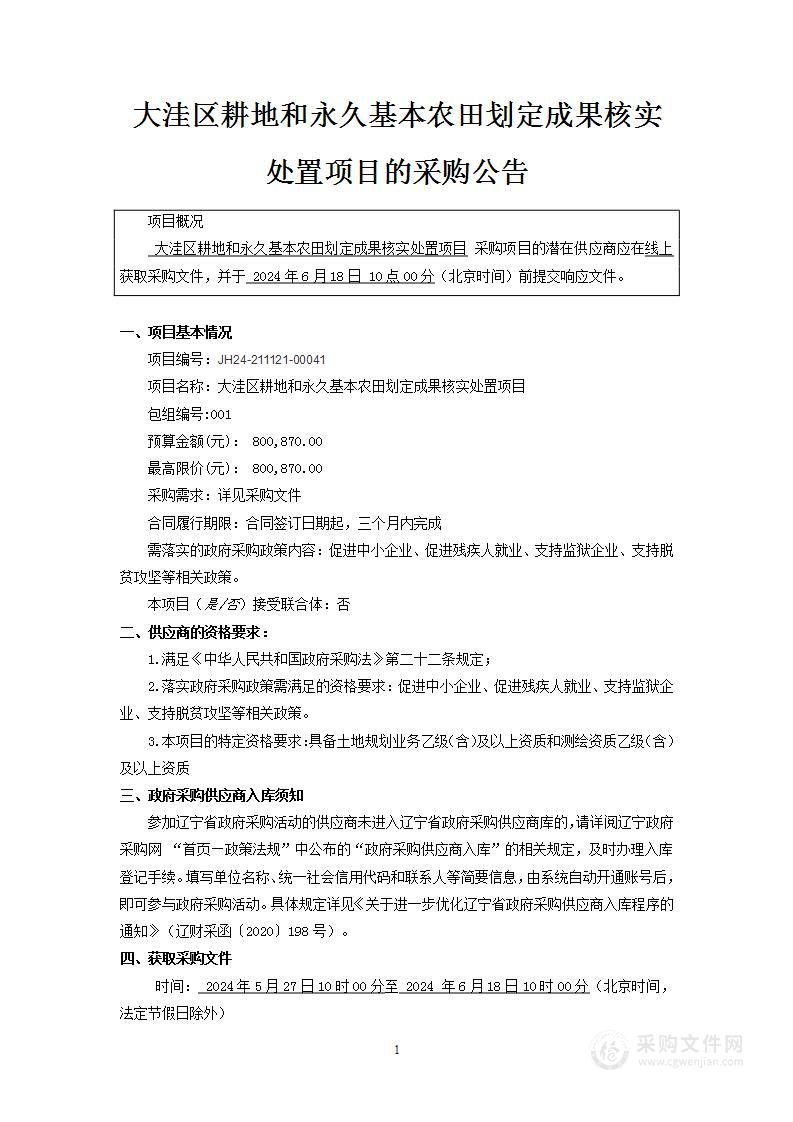 大洼区耕地和永久基本农田划定成果核实处置项目