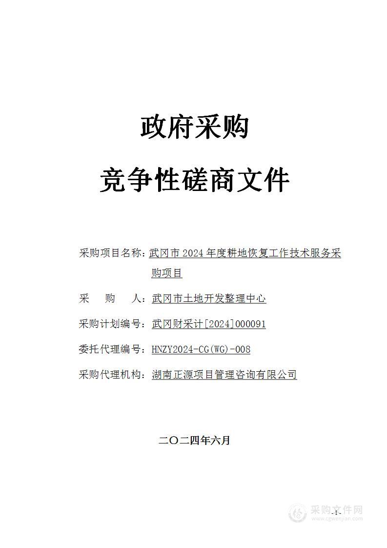 武冈市2024年度耕地恢复工作技术服务采购项目