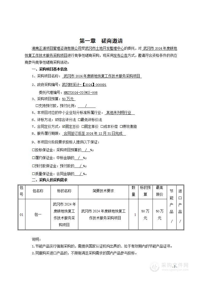 武冈市2024年度耕地恢复工作技术服务采购项目