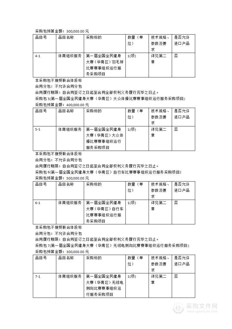 第一届全国全民健身大赛（华南区）广东赛区赛事组织运行服务采购项目