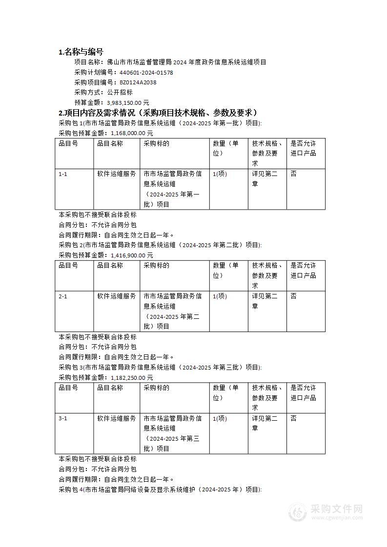 佛山市市场监督管理局2024年度政务信息系统运维项目