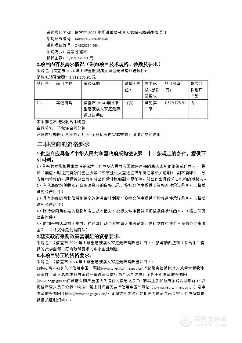 信宜市2024年困难重度残疾人家庭无障碍改造项目