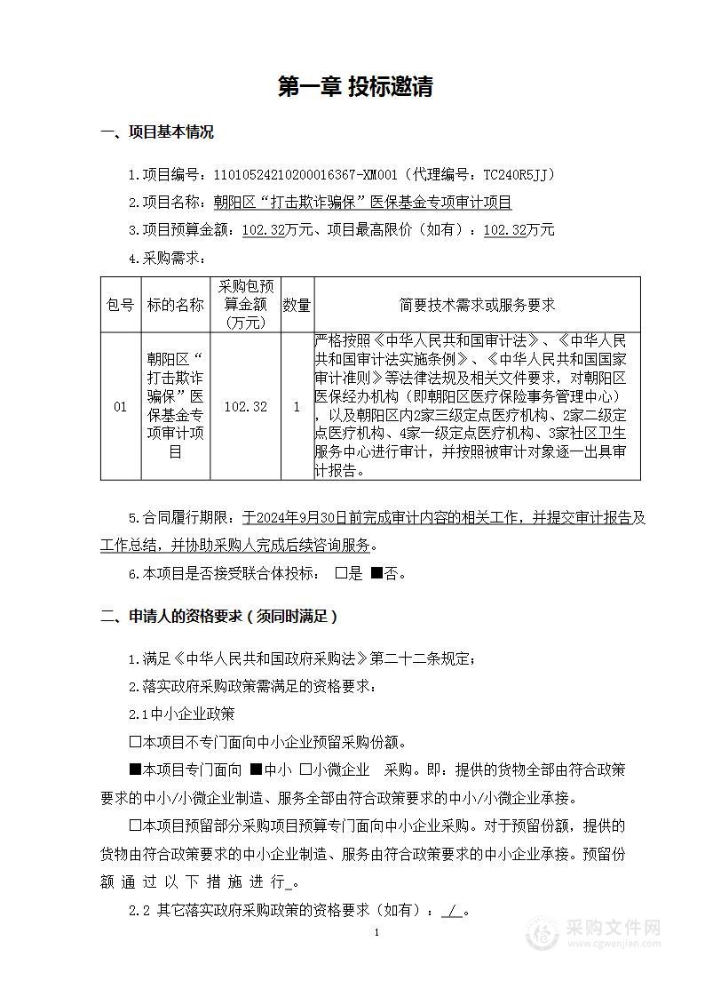 朝阳区“打击欺诈骗保”医保基金专项审计项目