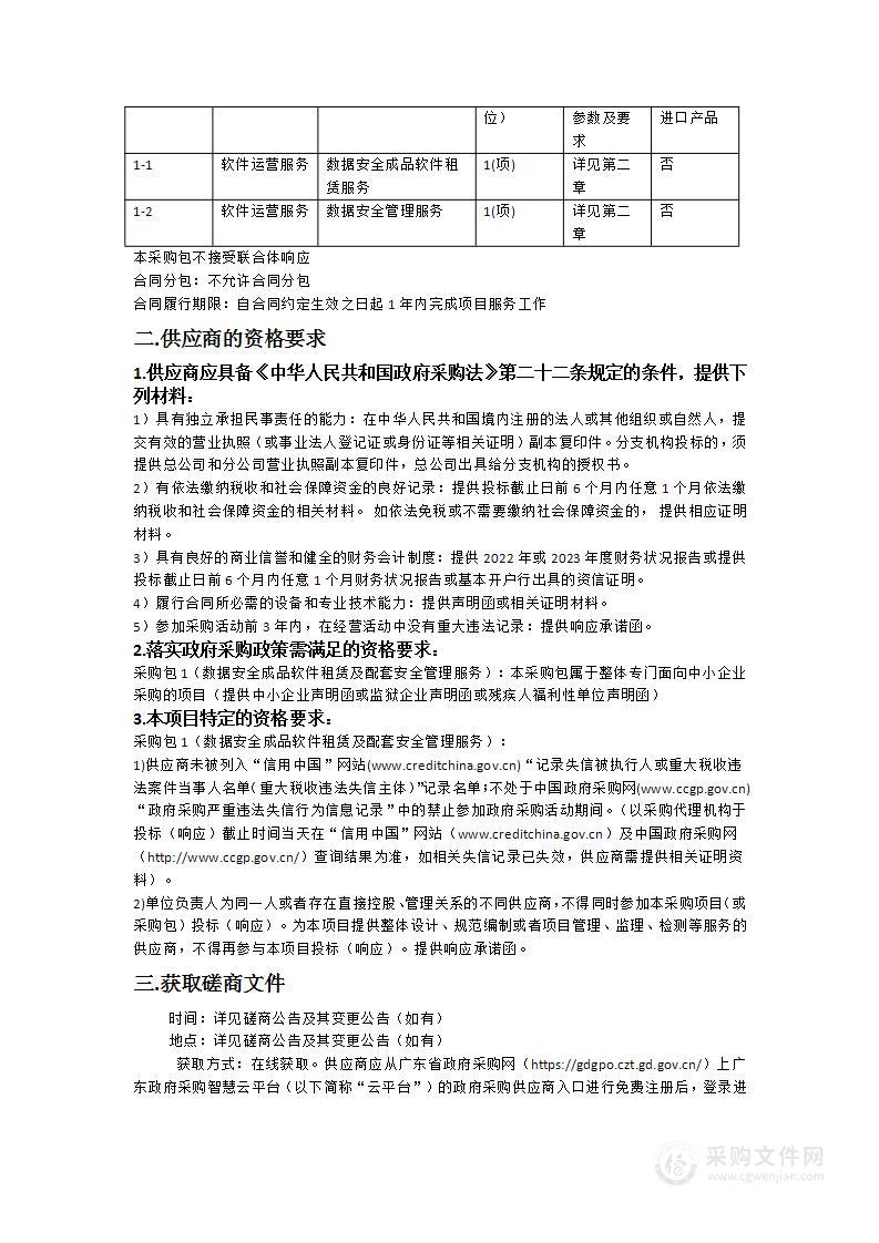 省市场监管局数据安全成品软件租赁及配套安全管理服务（2024年）项目