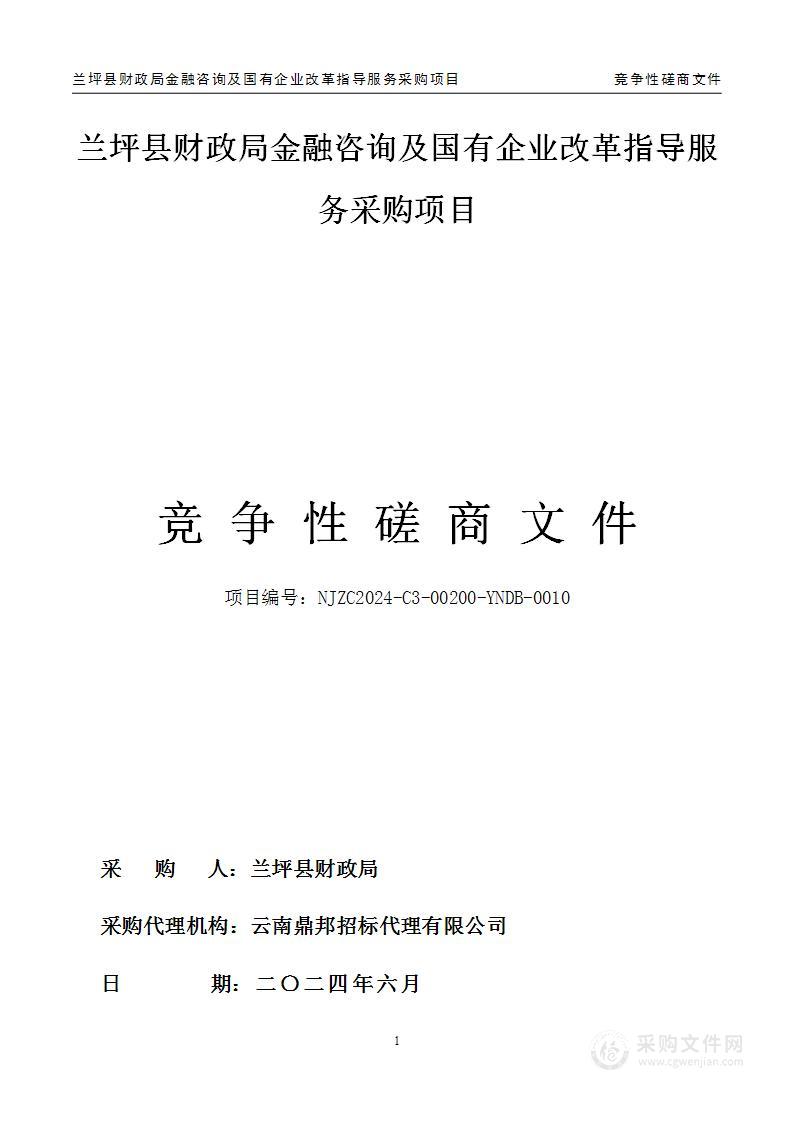 兰坪县财政局金融咨询及国有企业改革指导服务采购项目