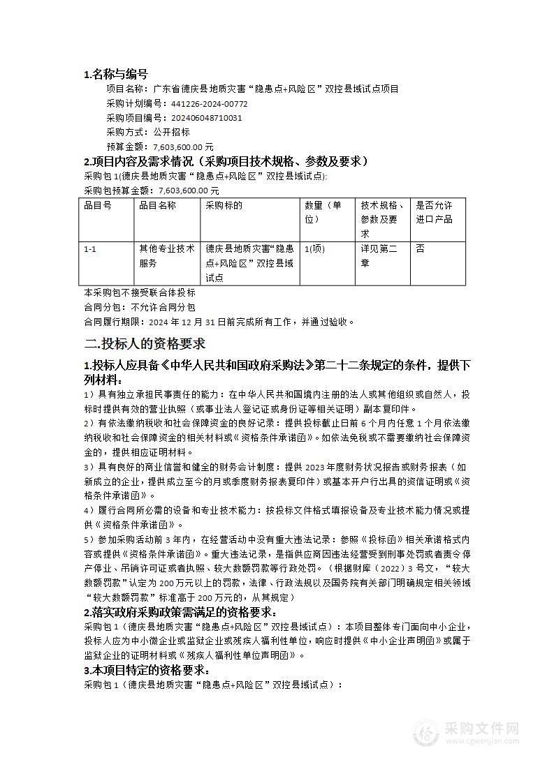 广东省德庆县地质灾害“隐患点+风险区”双控县域试点项目