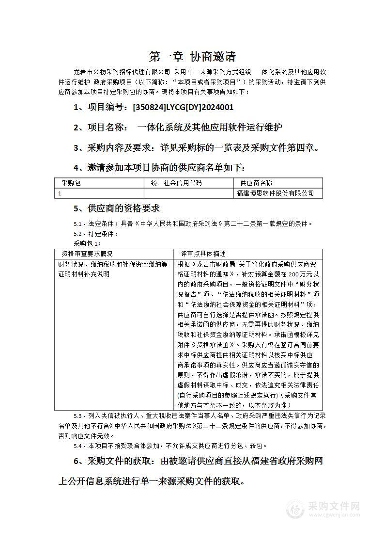 一体化系统及其他应用软件运行维护