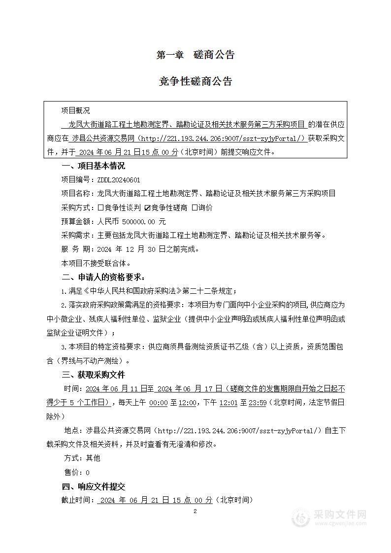 龙凤大街道路工程土地勘测定界、踏勘论证及相关技术服务第三方采购项目