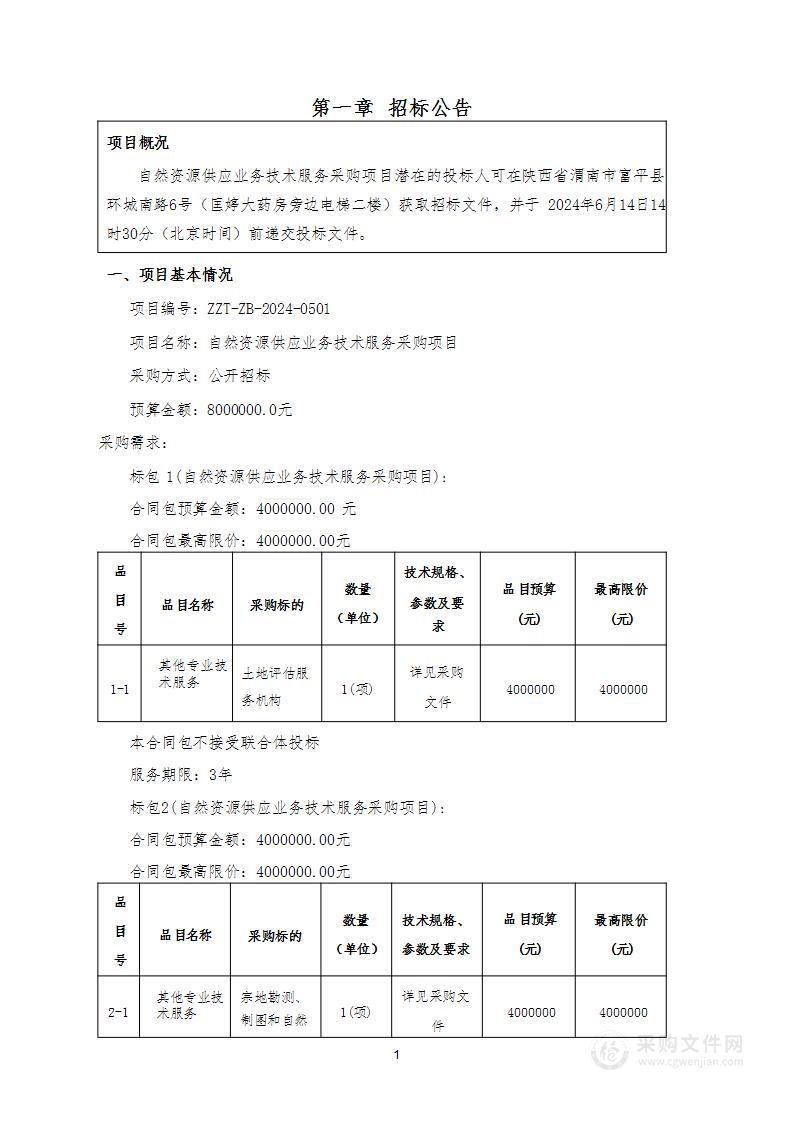 自然资源供应业务技术服务采购项目（第一包）