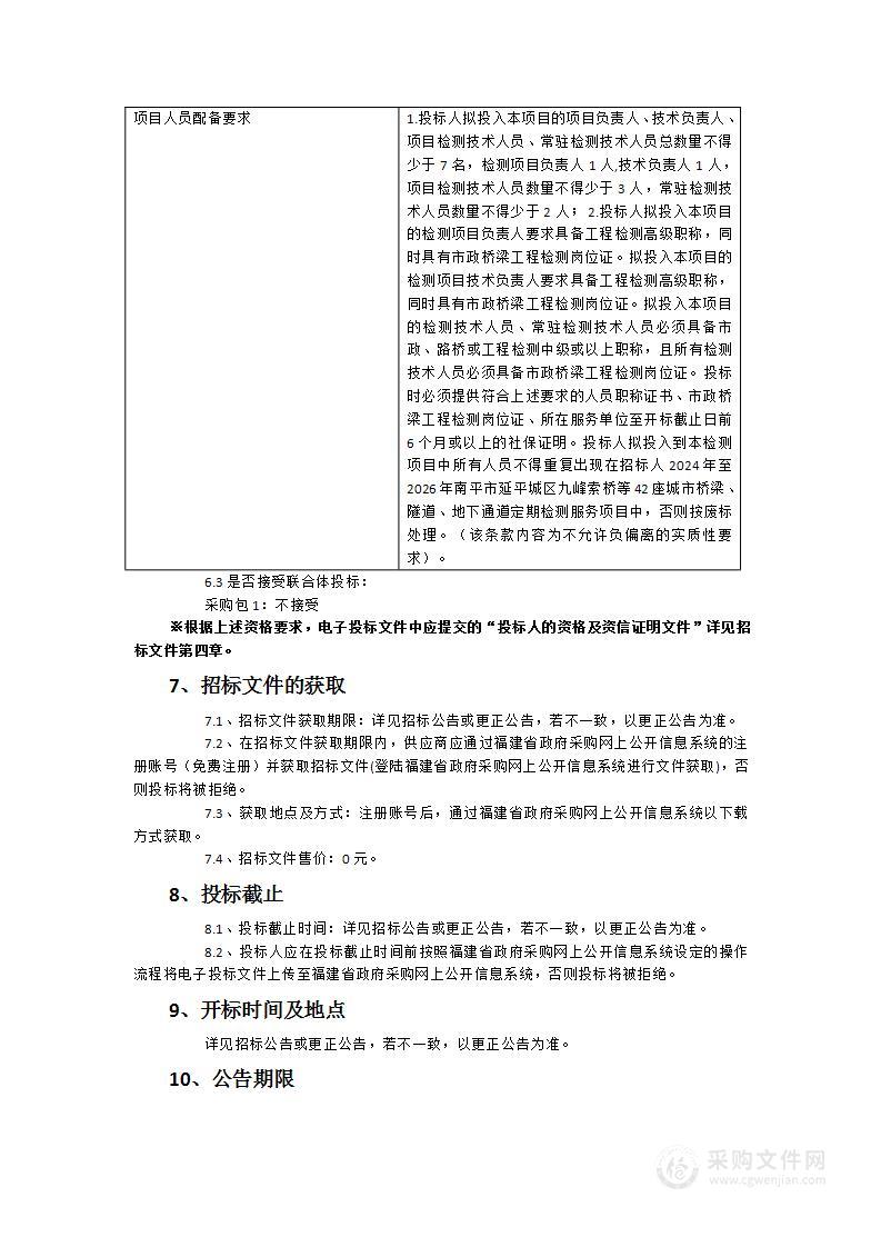 2024年至2026年南平市武夷新区崇阳溪大桥等24座城市桥梁、隧道、地下通道、下穿通道定期检测与健康监测服务项目