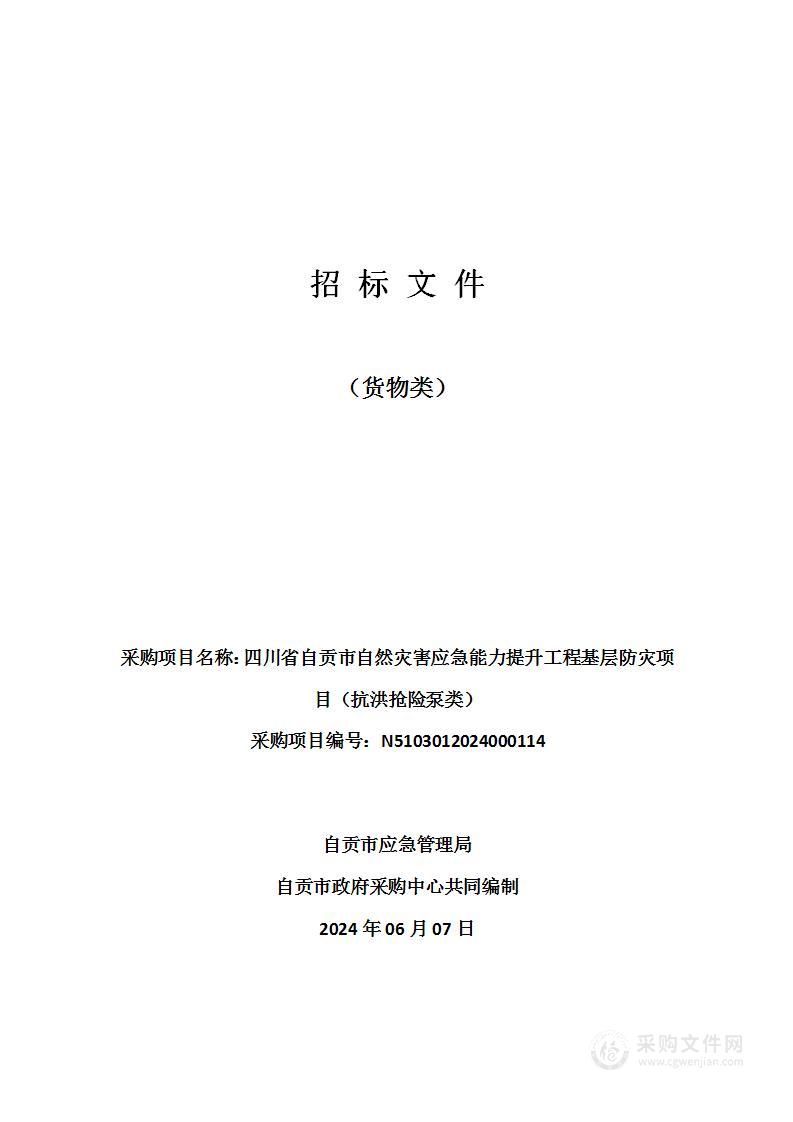 四川省自贡市自然灾害应急能力提升工程基层防灾项目（抗洪抢险泵类）