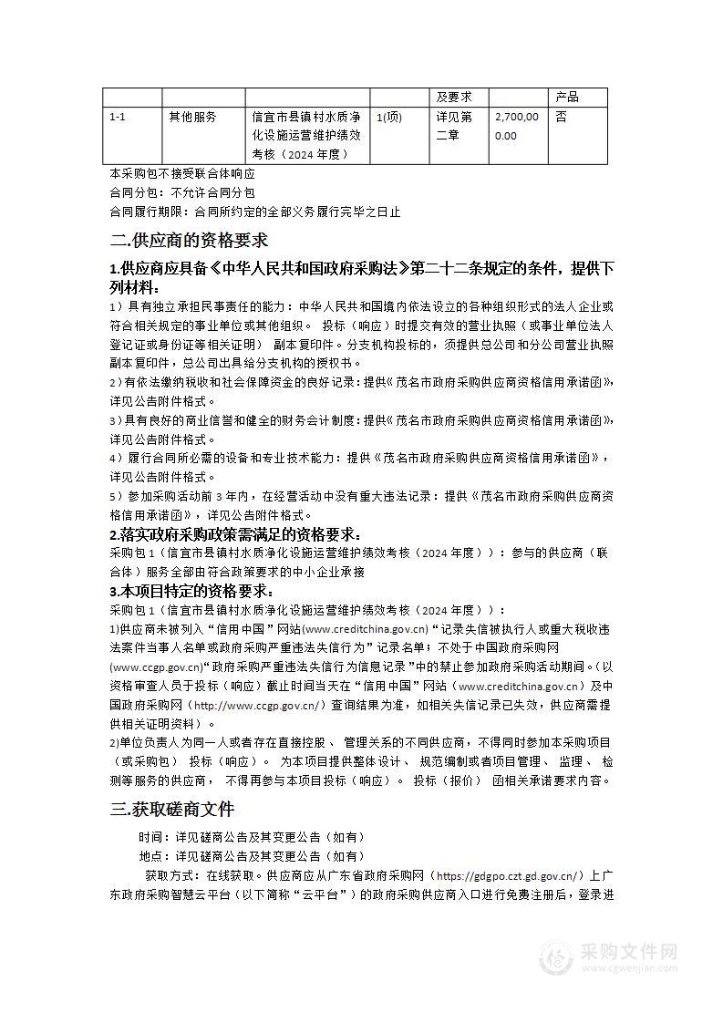 信宜市县镇村水质净化设施运营维护绩效考核（2024年度）