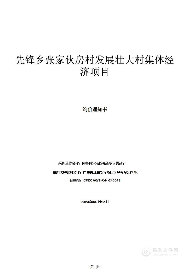 先锋乡张家伙房村发展壮大村集体经济项目