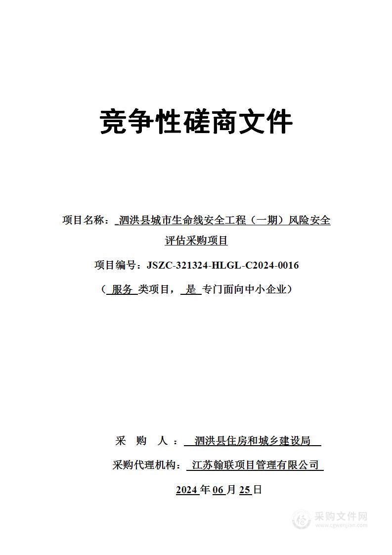 泗洪县城市生命线安全工程（一期）风险安全评估采购项目