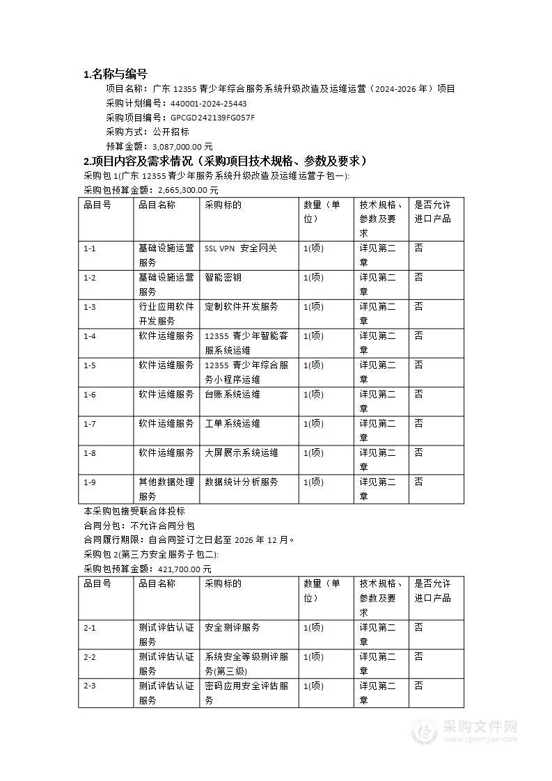 广东12355青少年综合服务系统升级改造及运维运营（2024-2026年）项目