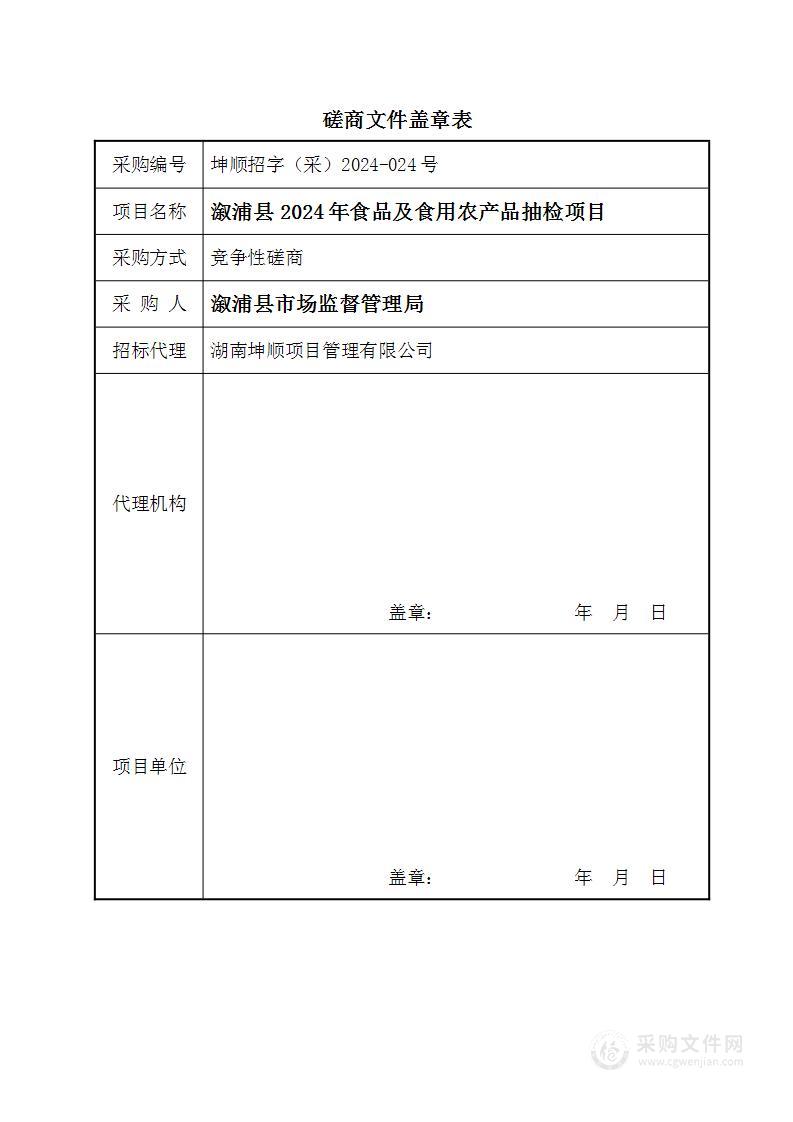 溆浦县2024年食品及食用农产品抽检项目