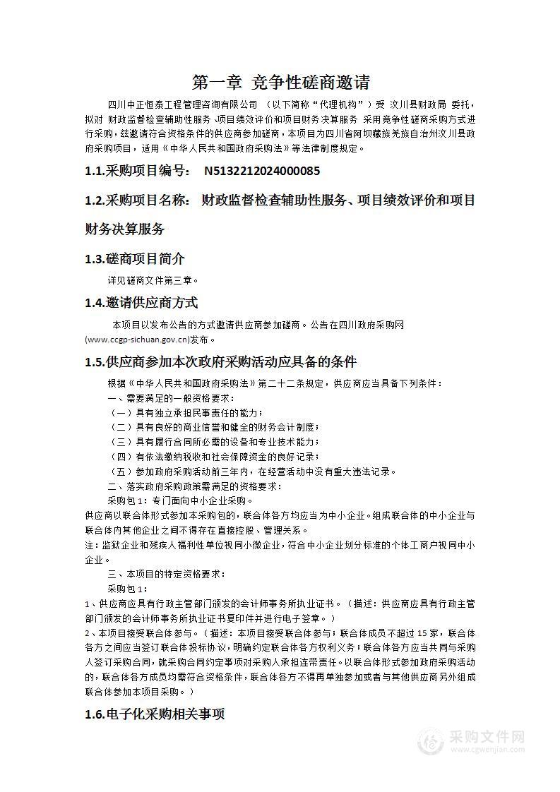 财政监督检查辅助性服务、项目绩效评价和项目财务决算服务