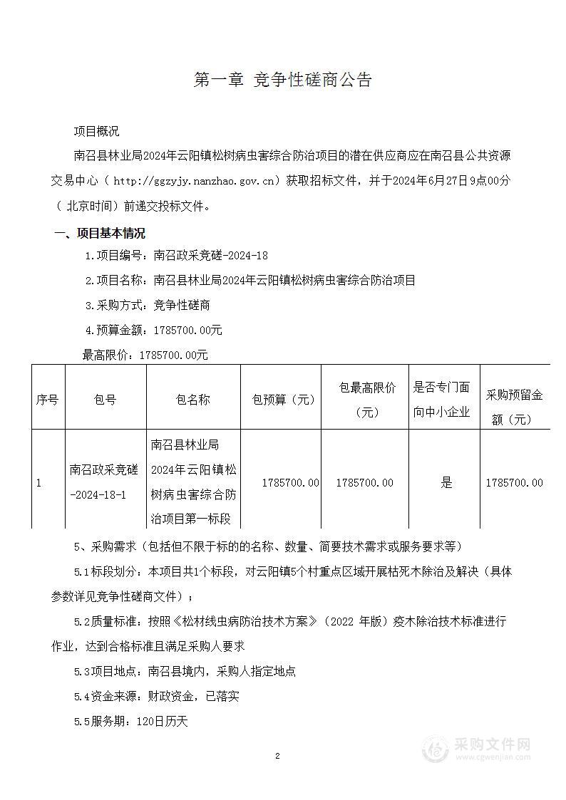 南召县林业局2024年云阳镇松树病虫害综合防治项目