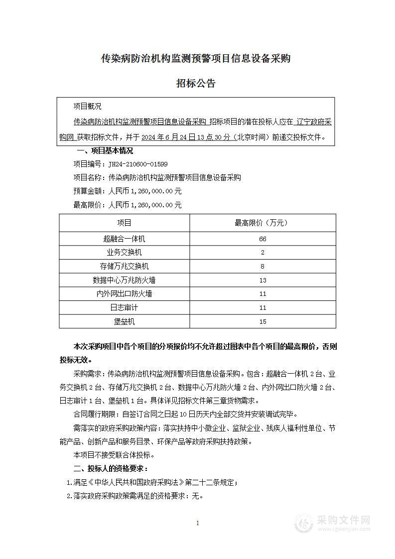 传染病防治机构监测预警项目信息设备采购