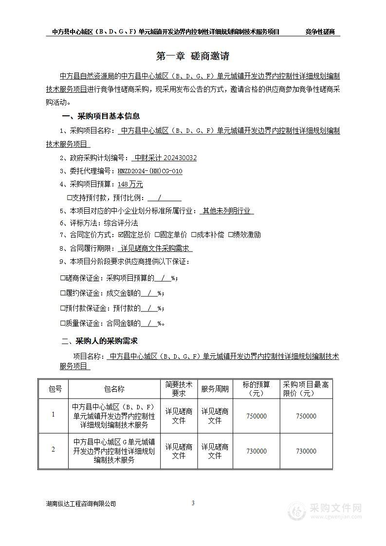 中方县中心城区（B、D、G、F）单元城镇开发边界内控制性详细规划编制技术服务项目