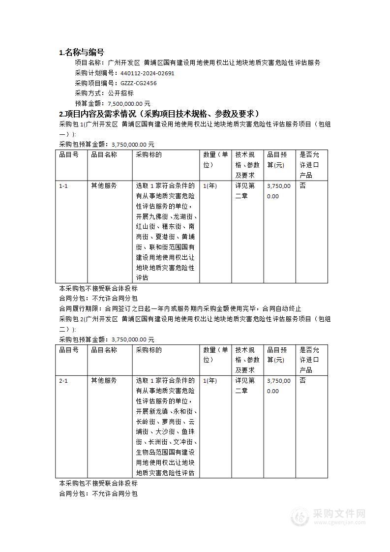 广州开发区 黄埔区国有建设用地使用权出让地块地质灾害危险性评估服务