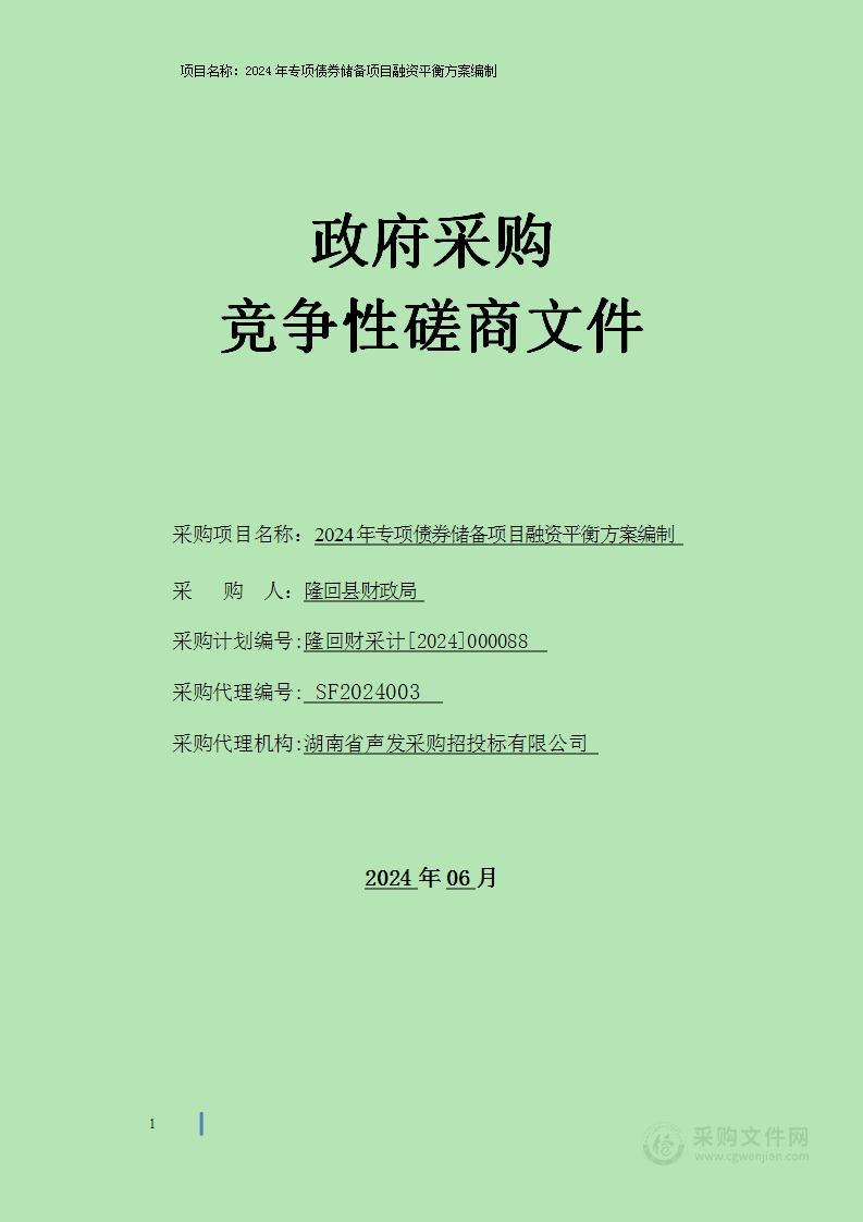 2024年专项债券储备项目融资平衡方案编制