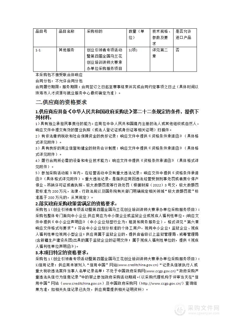 创业引领者专项活动暨第四届全国马兰花创业培训讲师大赛承办单位采购服务项目