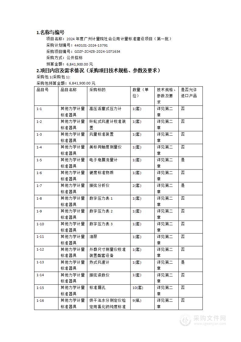 2024年度广州计量院社会公用计量标准建设项目（第一批）