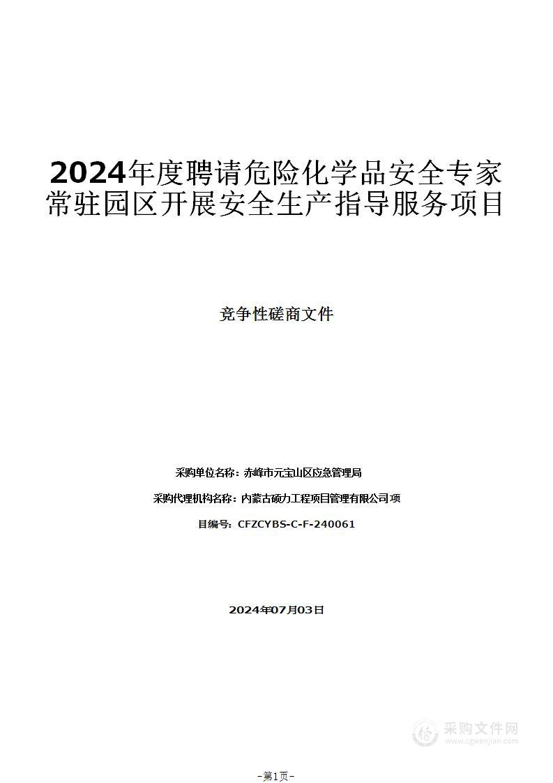 2024年度聘请危险化学品安全专家常驻园区开展安全生产指导服务项目