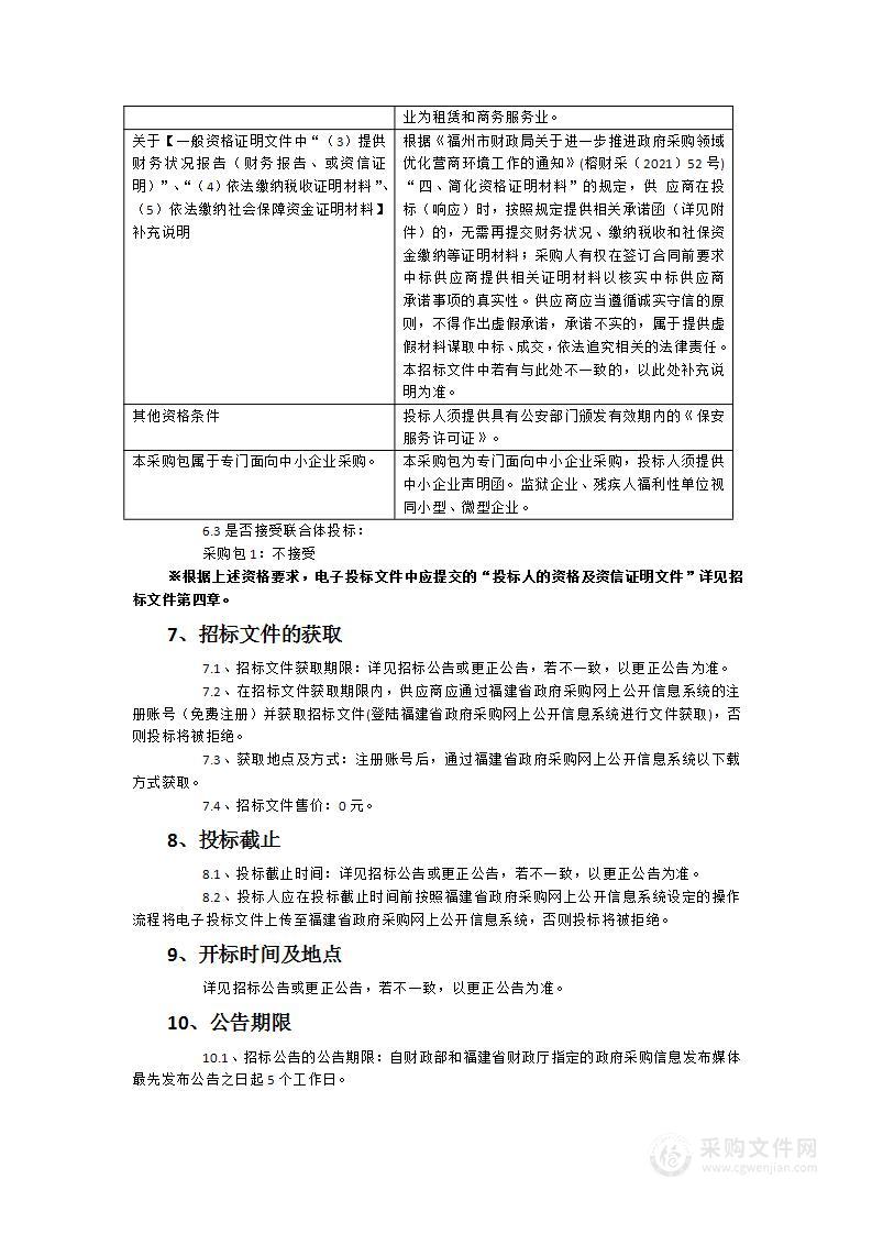 福州市于山风景名胜公园管理处2024-2027年于山风景名胜公园安保服务项目