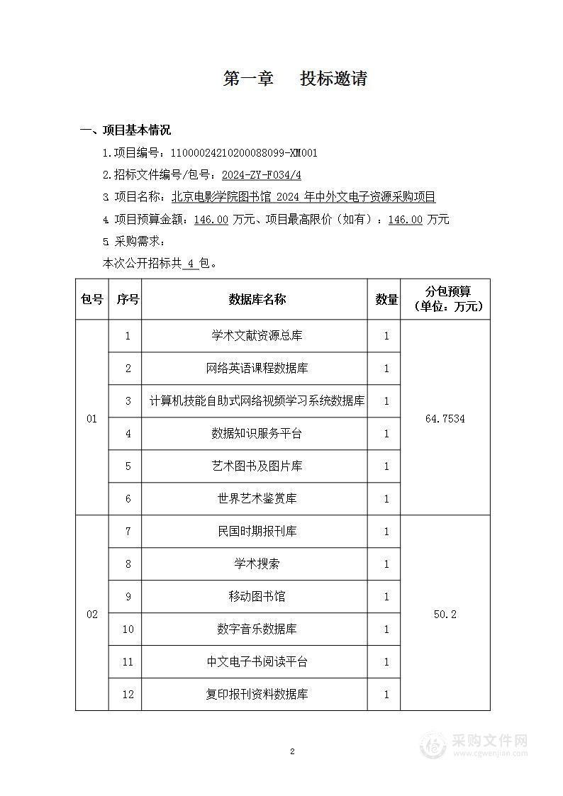 北京电影学院图书馆2024年中外文电子资源采购项目