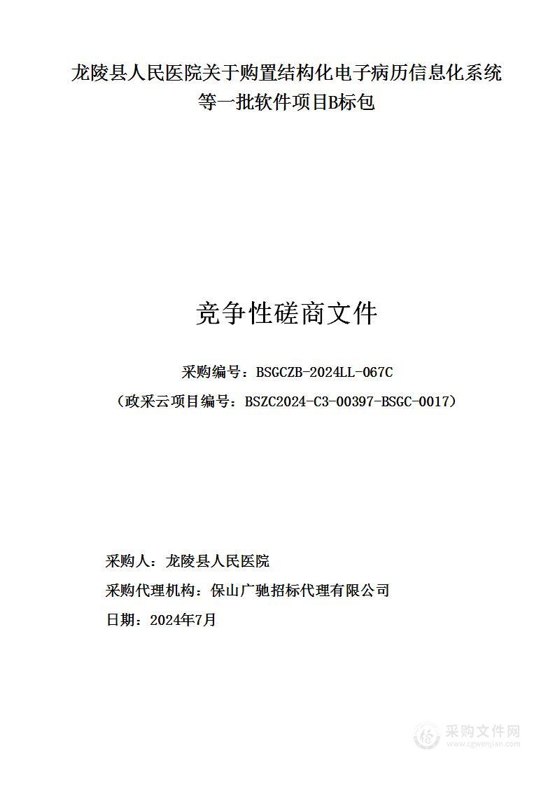 龙陵县人民医院关于购置结构化电子病历信息化系统等一批软件项目（B标包）