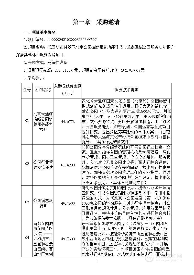 花园城市背景下北京公园游憩服务功能评估与重点区域公园服务功能提升探索其他林业服务采购项目（第二包）