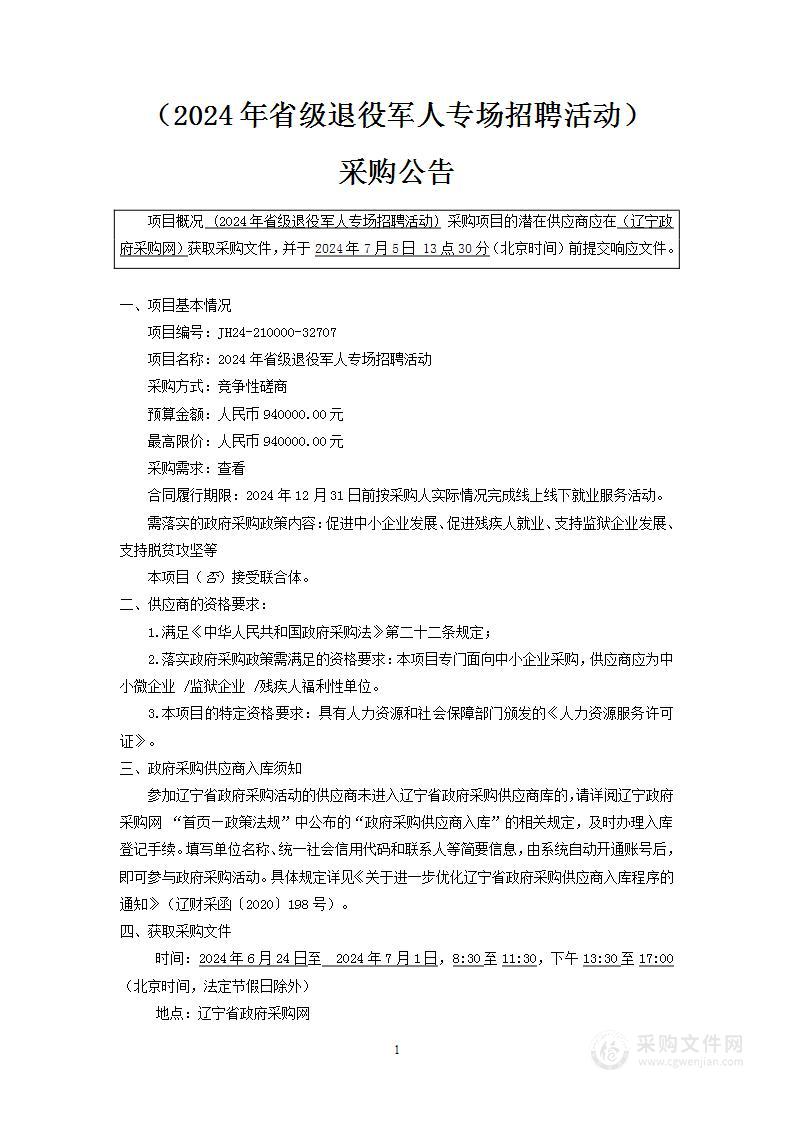 2024年省级退役军人专场招聘活动