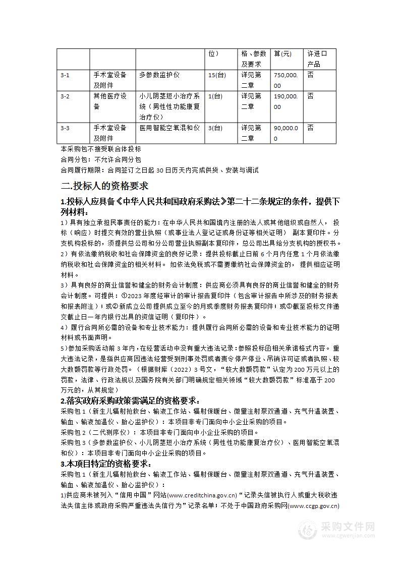 惠州市第二妇幼保健院新生儿辐射抢救台等一批设备采购项目