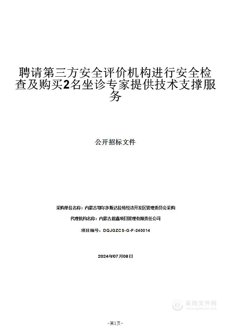 聘请第三方安全评价机构进行安全检查及购买2名坐诊专家提供技术支撑服务