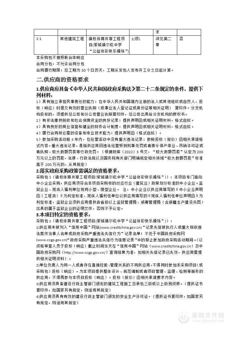 镇校体育共享工程项目(紫城镇尔崧中学“公益体彩快乐操场”)